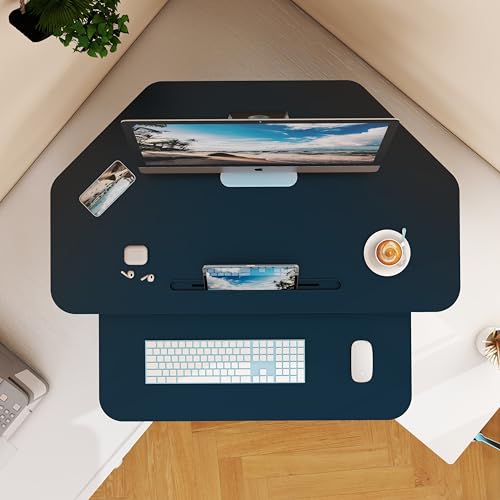 Lubvlook 32 inch Corner Standing Desk Converter, Height Adjustable Sit Stand Desk Riser with Keyboard Tray, Black, GSD76 Lubvlook