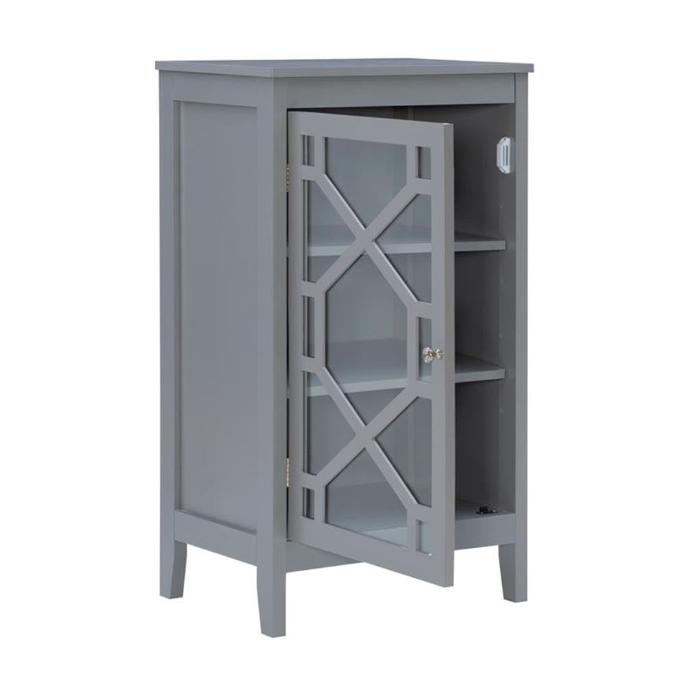 Linon Betty Small Wood Cabinet with a Glass Paneled Door and 3 Shelves in Gray Linon