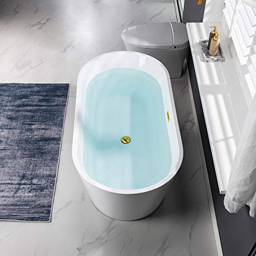 WOODBRIDGE 54" Acrylic Freestanding Bathtub Contemporary Soaking White Tub with Brushed Gold Overflow and Drain,BTA1702-BG WOODBRIDGE