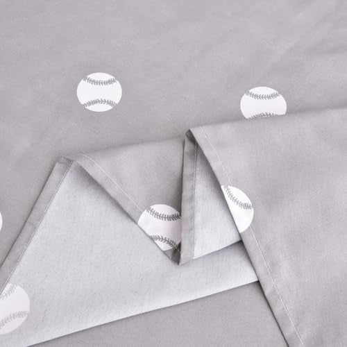Chezmoi Collection 4-Piece Kids/Teens Sports Sheet Set - Soft Microfiber Gray White Baseball, Queen Size Chezmoi Collection