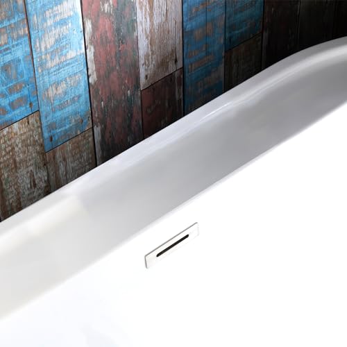 WOODBRIDGE 59" Acrylic Freestanding Bathtub Contemporary Soaking White Tub with Chrome Overflow and Drain,B0064-C WOODBRIDGE