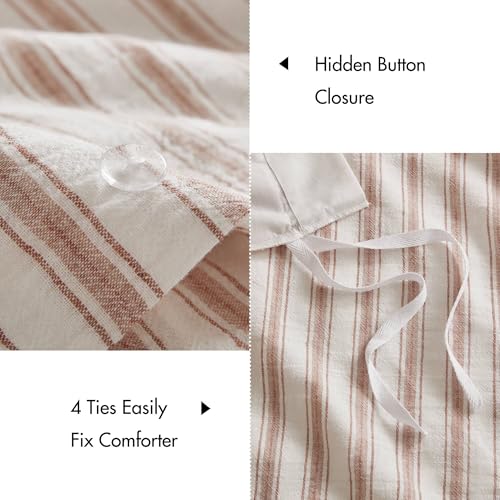 Madison Park Duvet Cover Set for Hot Sleepers - Linen Cotton Rayon Blend, King Size 3 Piece Set with Shams - Lightweight & Breathable Bedding, Terracotta Striped Design Madison Park