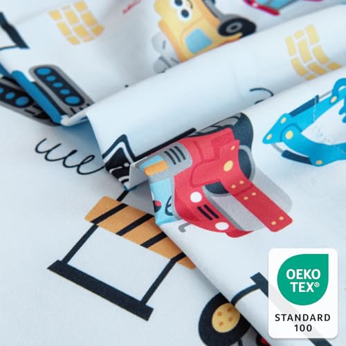Homilay Queen Sheet Set Kids - Excavator Road Roller Dump Truck 4 Pieces Soft Microfiber Cartoon Style Bedsheets for Boys Girls Teens, Oeko TEX, Breathable Deep Pocket Sheets(Engineering Car) Homilay