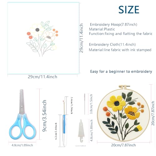Zhenqing 3-Pack Floral Embroidery Kit for Beginners with Printed Patterns - Complete Embroidery Set with Hoop, Threads, Cotton Fabric & Tools for Home Decor (C0153)
