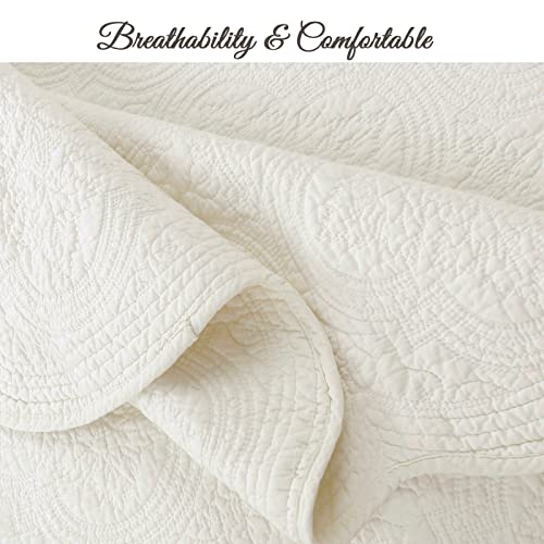 Cozy Line Home Fashions 100% Cotton Medallion Off White Matelasse Embossed Bedding Quilt Set, Reversible Lightweight Bedspread, Coverlet for All Season (Blantyre - Ivory, King - 3 piece) Cozy Line Home Fashions
