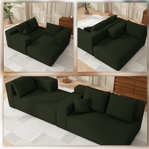 Swbvs Modular Sectional Sleeper Sofa,L-Shape Chaise,7-Seater Sofa,Upholstered Couches for Living Room Bedroom,No Assembly,Green Swbvs