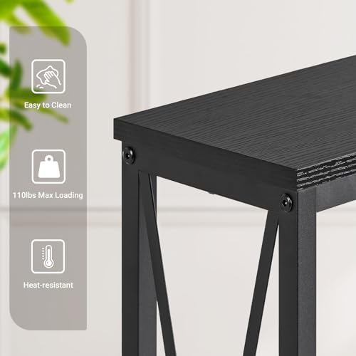 ELYKEN 5.9" Narrow Console Sofa Table with Power Outlets, 5.9" Dx63 Wx31.5 H Long Skinny Behind Couch Table with “X” Cross Metal Frame and Charge Station with 6.5’ Extension Cord, Black ELYKEN