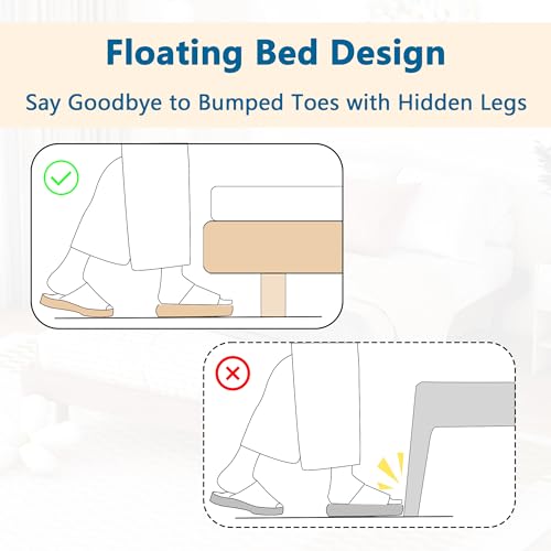 Dolonm Twin Size Floating Bed Frame, Modern Low Profile Platform Bed Frame, Floating Design Bed Slats Support, Noise Free, No Box Spring Needed, Easy Assembly, Walnut Dolonm