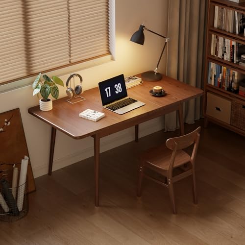 Muwuele Solid Wood Extendable Dining Table for 4-8 People with Seamless Extension from 47.2 to 63 Inches, Easy Assembly, Expandable Tables for Small Spaces, Dining Room, Kitchen, Living Room, Walnut Muwuele