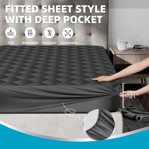 Queen Mattress Protector, Waterproof Mattress Pad Noiseless with Deep Pocket for 8-21 inches Mattress, Soft & Breathable Bed Mattress Cover Washable for Home, Bedroom, Hotel Queen Size (Dark Gray) Kmall