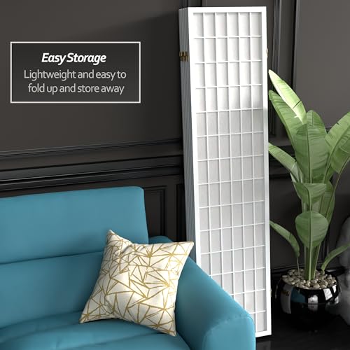 Red Lantern 6 ft. Tall Window Pane Shoji Screen - White - 6 Panels Red Lantern