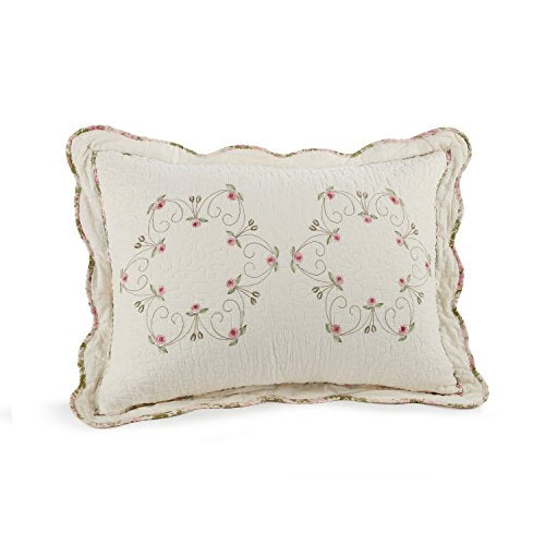 Modern Heirloom Felisa Floral Embroidered Quilted Single Pillow Sham, Lightweight All Seasons Bedding, King Sham, Pink/Ivory MODERN HEIRLOOM