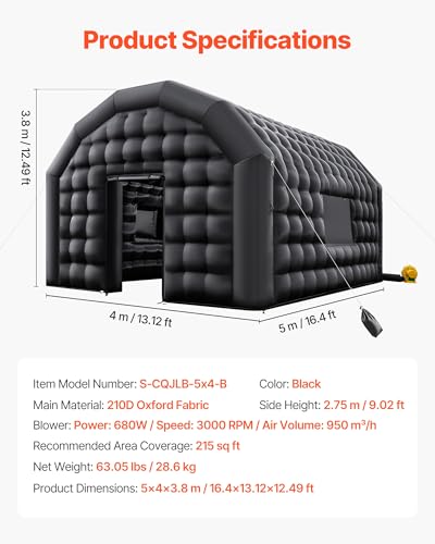 VEVOR Inflatable Nightclub, 16.4 x 13.1 x 12.5 ft Inflatable Party Tent with 680W Blower & Sandbag, Ventilated Blow up Night Club with 2 Windows, Air Cube House for Event Birthday Wedding Party VEVOR