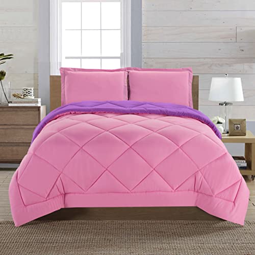 Elegant Comfort Reversible 3-Piece Comforter Set All Season, Ultra Soft, Down Alternative Comforter, Twin, Pink/Purple Elegant Comfort