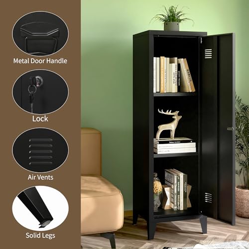 MIOCASA Metal Locker Storage Cabinet with 3 Shelves Industrial Lockable 1 Door File Cabinet for School, Home, Office, Garages MIOCASA