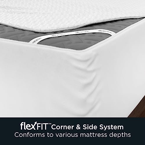 AllerEase Platinum Zip-Off Top Waterproof Mattress Protector Full Size 360 Degree Zipper Allergen Barrier Temperature Balancing Luxurious Plush Top Separately Machine Washable Mattress Cover (White) Aller-Ease