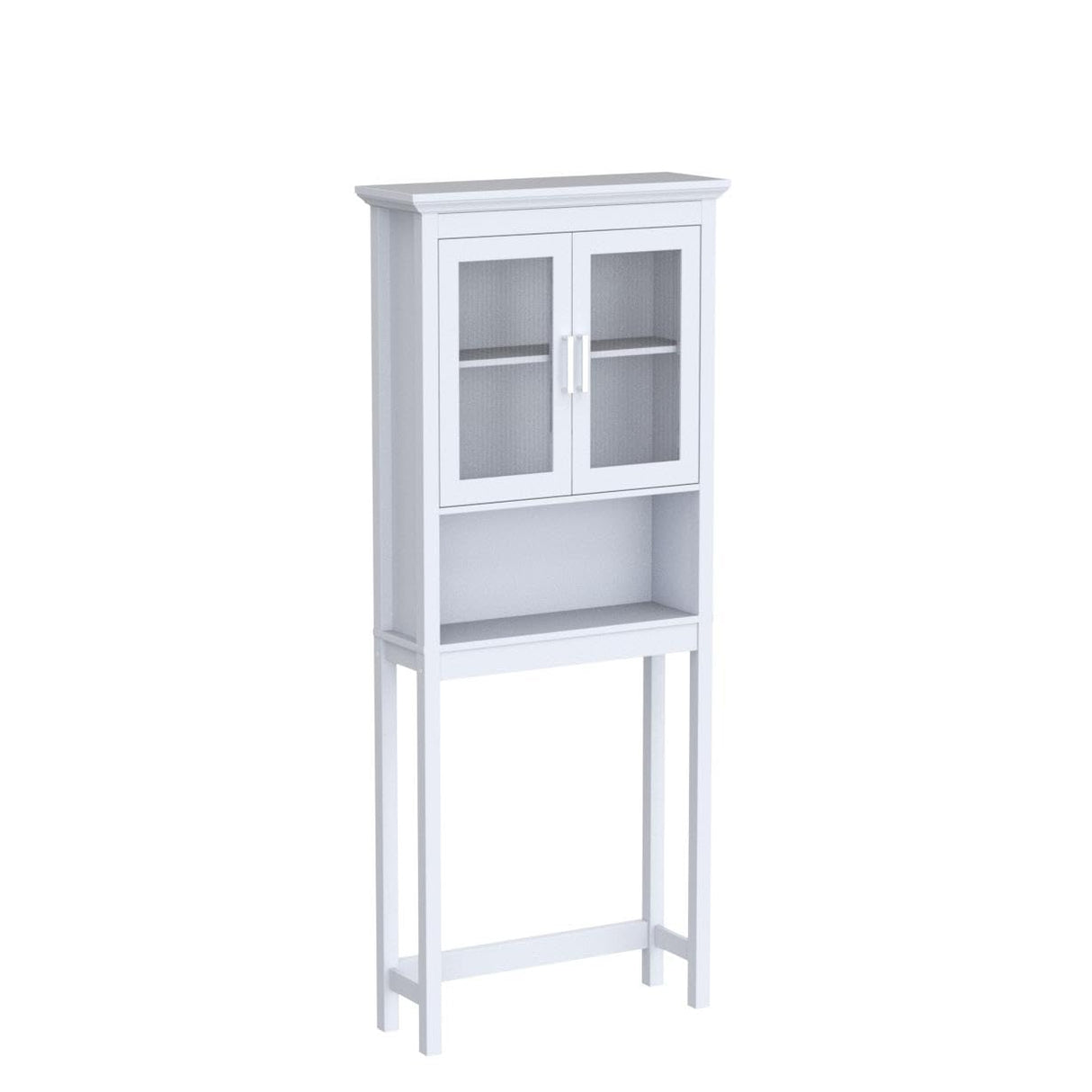 Spirich Over The Toilet Cabinet for Bathroom Storage, Above Toilet Storage Cabinet with Moru Tempered Glass Doors, White Spirich