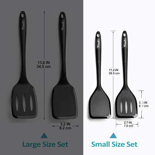 Silicone Spatula Turner Set, High Heat Resistant Spatulas with Seamless One Piece Design, Nonstick Rubber Flippers Utensils for Baking & Cooking,BPA-Free, Black,11 IN XiaoZu