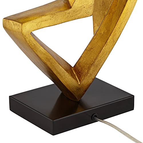 Possini Euro Design Zeus Mid Century Modern Glam Luxury Table Lamp 28.5" Tall Sculptural Gold Leaf Metal Black Fabric Tapered Drum Shade Decor for Living Room Bedroom House Bedside Nightstand Home Possini Euro Design