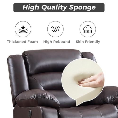 EBELLO Classic Power Recliner Chair for Living Room, Faux Leather Oversized Electric Overstuffed Reclining Chair with Thick Cushion, Comfortable Armrest and USB Charge Port, Brown