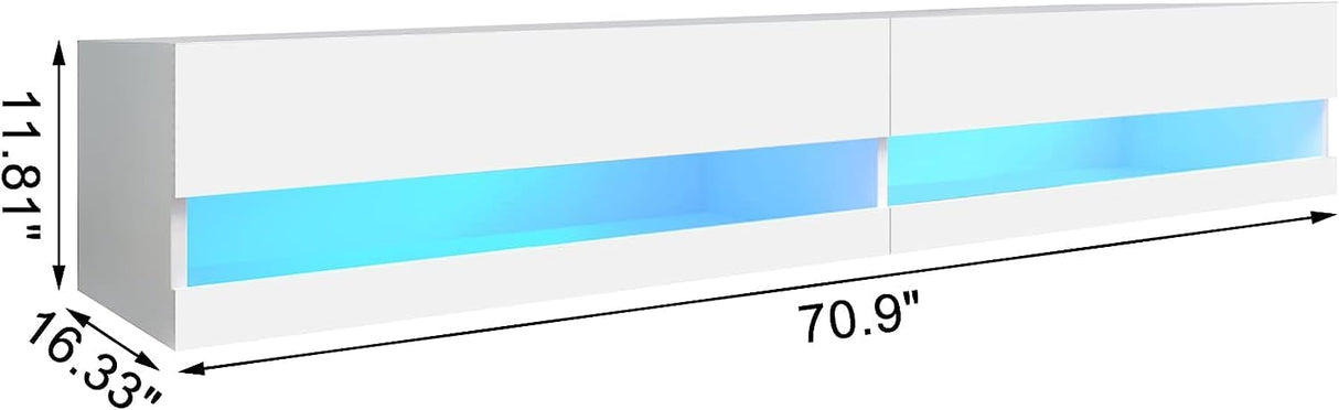 St.Mandyu Floating TV Stand for TVs Up to 85 inch,71'' Modern Entertainment Center with LED Lights and Power Outlets,Wall Mounted Media Console Hanging TV Shelf(White) St.Mandyu