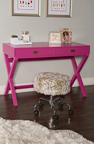 Linon PG138RSP01U Linon Home Decor Peggy Raspberry Pink Writing Desk Desk, Raspberry Pink, 44"W x 20"D x 30"H Linon