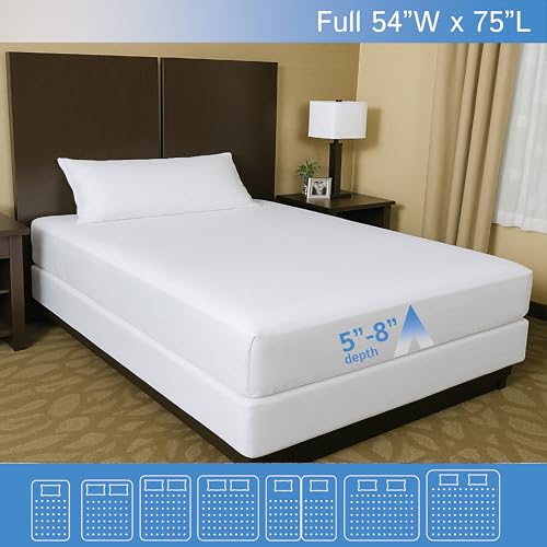 Full Size Mattress or Box Spring Encasement (5" to 8" Depth) - Low Profile Waterproof Zippered Protector Hypoallergenic Premium Bed Cover Protects from Dust Allergens Four Seasons Essentials