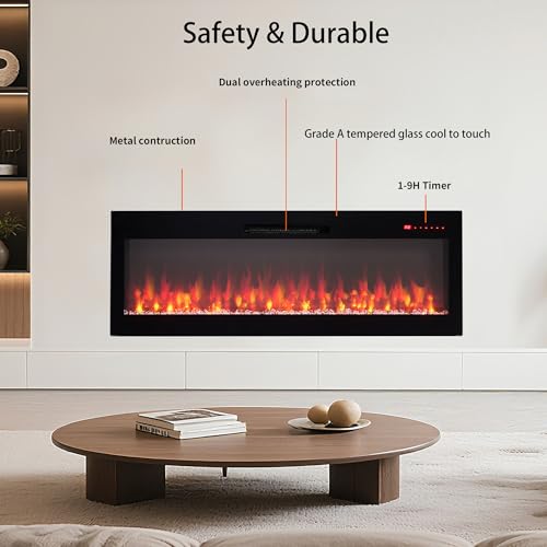 Innoflame 50" Smart Electric Fireplace, Alexa/WiFi Enabled, 16-Color 3D Multi-Row Flame, 1400W Fireplace Insert, Wall Fireplace Electric with Remote Control & App, Thermostat, 9H Timer Innoflame