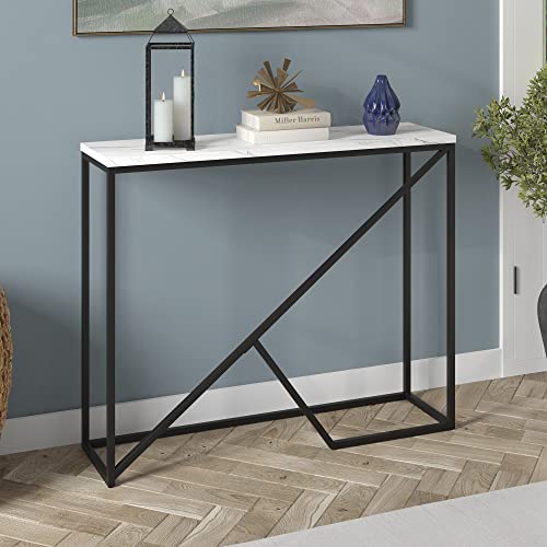 Henn&Hart 36" Wide Console Table with Faux Marble Top in Blackened Bronze, for Home, Living Room, Bedroom, Entertainment Room, Office Henn&Hart