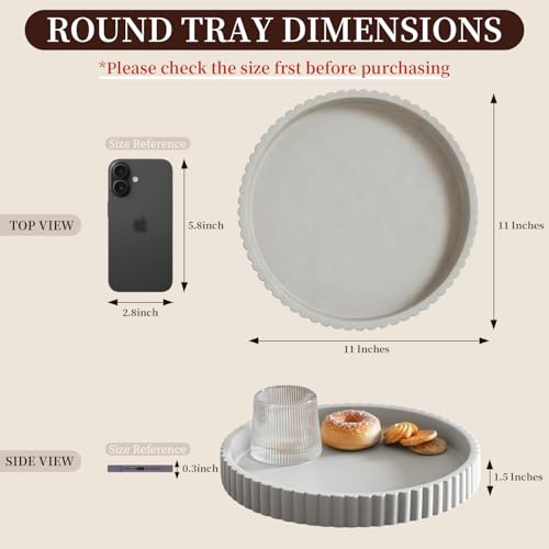 Decorative Tray for Coffee Table, Living Room, Side Table, 11" Gray Round Concrete Home Decor Serving Trays for Accent Table, Console Table Aftermat