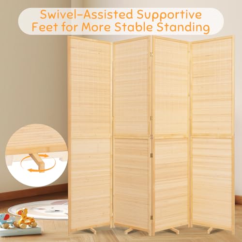Bamboo Room Divider Folding Privacy Screens, Wall Divider for Room Separation, Portable Room Partitions and Dividers, 5.6FT Bamboo Mesh Woven Room Divider Panel (Beige, 4 Panel) JVVMNJLK
