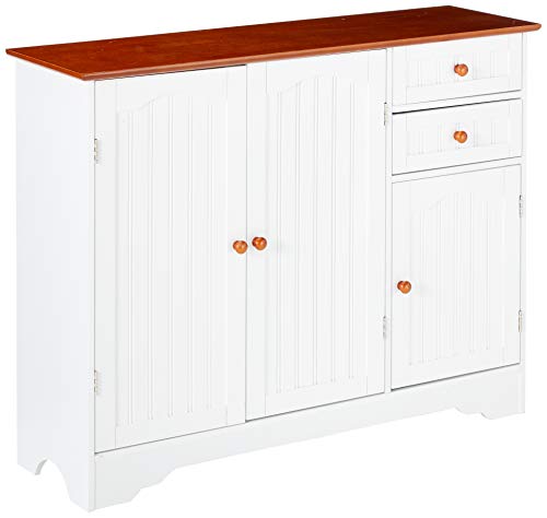 Kings Brand FURNITURE White / Walnut Finish Wood Kitchen Storage Buffet Cabinet Kings Brand Furniture