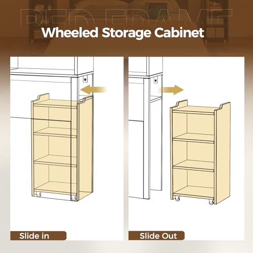 Rolanstar Bed Frame Queen Size with Bookcase Storage Headboard, Slide Out Bedside Storage, Bed with Charging Station & LED Lights, Heavy Duty Metal Slats, No Box Spring Needed, Noise Free, Black Rolanstar