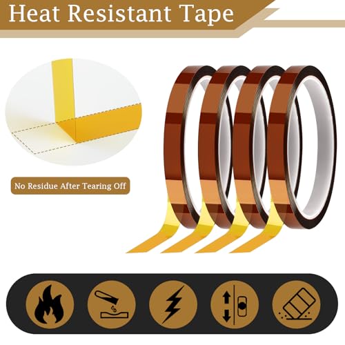 PEASUG Heat Tape, 4 Rolls High Temperature Heat Resistant Tape, Adhesive Heat Tape for Sublimation, Heat Press, Electronics, Soldering, Circuit Board, 10mm x33m(108ft) PEASUG