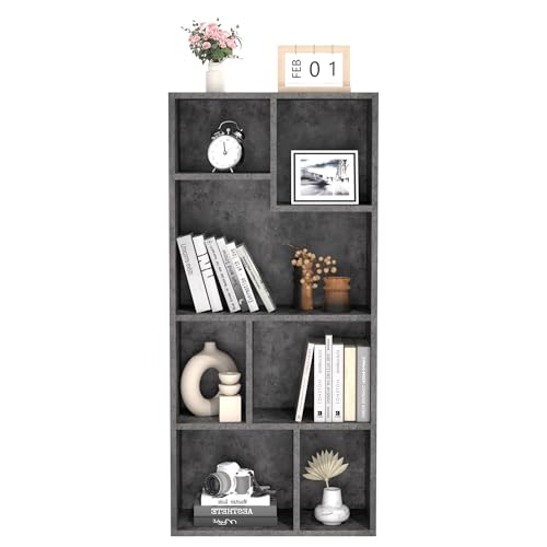 VECELO 42" Modern Gray Bookshelf - 7-Cube Organizer for Tall Hardcovers, Easy Assembly VECELO