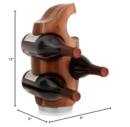 Nambe Vie Wine Rack | Elegant 4-Bottle Holder | Made of Acacia Wood with Alloy Base | 13 Inch Small Wine Rack | Stylish, Perfect for Home Decor & Gifts Nambe