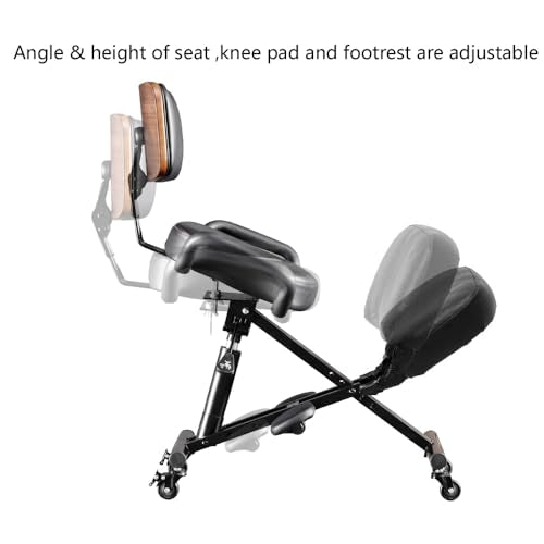 Kneeling Chair with Back Support Ergonomic for Office,Adjustable Stool with Angled Seat for Better Posture,Thick Comfortable Cushions,Black SITSEATSEE