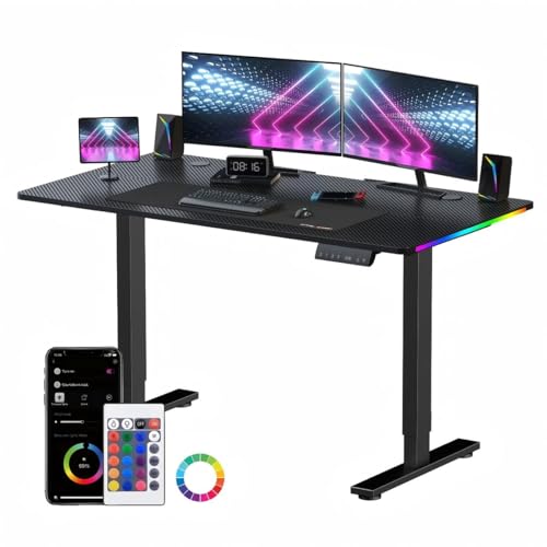 GTPLAYER RGB Electric Standing Desk, Height Adjustable Gaming Desk - Computer Desk with Mouse Pad, Home Office Desk GTPLAYER