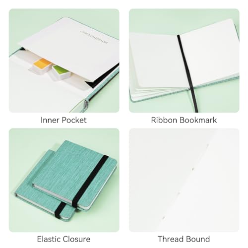 Lightwish Square Watercolor Journal,100% Cotton,300gsm/140lb,Acid-Free,24 Sheets Cold Press Watecolor Paper Sketchbook for Artists Adults Students,4.7 * 4.7 Inches LIGHTWISH