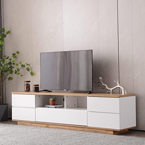 Merax Wood TV Stand Entertainment Center with Storage Cabinets & Open Shelves, Modern TV Console Table for TVs Up to 80” for Living Room Bedroom (White) Merax