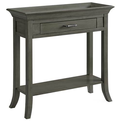 Topol Tray Edge Solid Wood Console Table with Drawer and Shelf, Smoke Gray Wash, Perfect for Entryways, Hallways, and Living Rooms – Leick Home, 10127-GR Leick Home
