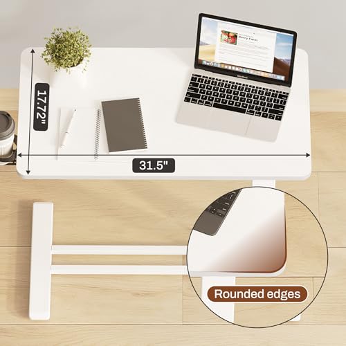FLEXISPOT Mobile Standing Desk with Wheels Pneumatic Laptop Desk Rolling Computer Cart Movable Height Adjustable Small Sit Stand Desk Computer Workstations Home Use(27.6" W x 15.7" D,White FLEXISPOT