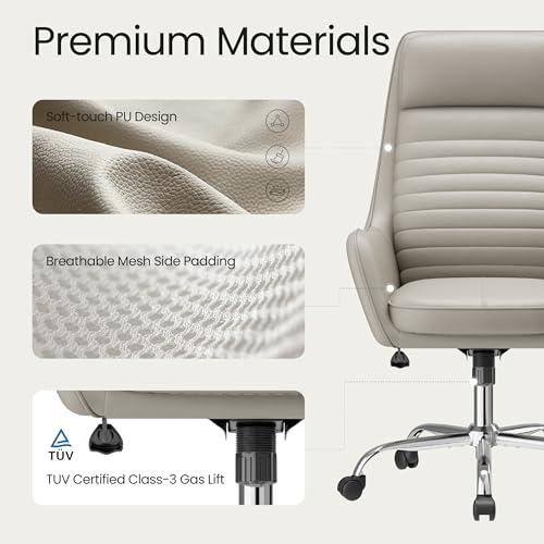 COLAMY Ellis High-Back Home Office Chair, PU Leather Adjustable Height Swivel Rolling Executive Task Chair with Integrated Armrests, Khaki COLAMY