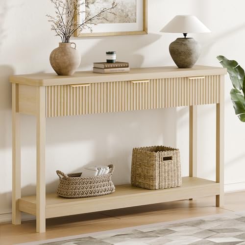 Lulive 51" Fluted Console Table for Entryway, Entryway Table with 3 Wooden Drawers, Farmhouse Behind Sofa Table for Living Room, Hallway, Couch, Foyer Lulive