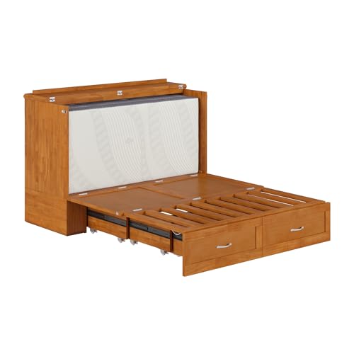 AFI Hamilton Full Murphy Bed Chest with Mattress, Storage, and Built-in Charger in Light Toffee AFI