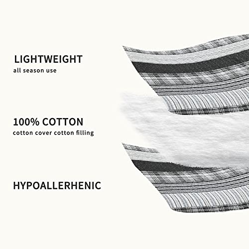 Homzard King Size Comforter - 100% Cotton, Black White Striped King Quilt Bedding Set,Black Grey Plaid Striped Bedding King,Farmhouse Lightweight Comforter for Bed,All Season Homzard