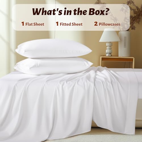 Shilucheng 100% Egyptian Cotton Queen Size Sheets Set - 1000 Thread Count,Luxury Cotton Bed Sheets,Breathable & Cooling Bedding and Pillow Cases, 16 Inch Deep Pocket - 4 Piece (White, Queen) Shilucheng