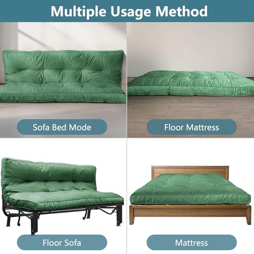 SANXUO Futon Mattres Full Size 6",Flannel Floor Foldable for Adults,Floor Futon Mattress,High Density Shredded Foam Filling Mattress for Bedroom,Living (Frame Not Included), 54 x 80, (Green) SANXUO