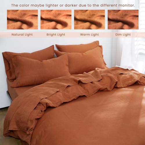 Gaytri Handicraft 100% Linen Duvet Cover with Pillowcase Twin Full Queen King Single Double Sizes Bedding Set with Buttons & Ties, Brunt Orange Linen Comforter Set (King 90x104) Generic