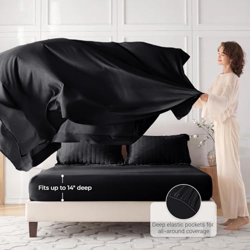MUXHOMO 7 Pieces Queen Comforter Set, Seersucker Bed in a Bag Queen Size, All Season Luxury Bedding Set with Comforter, Flat Sheet, Fitted Sheet, Pillowcases & Shams, Black MUXHOMO